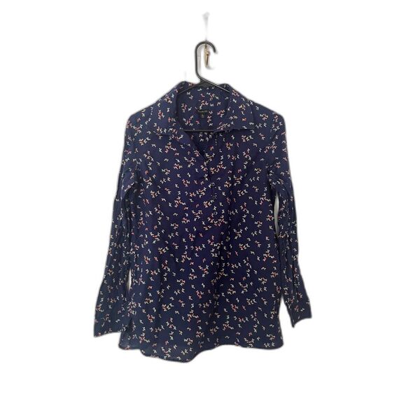 Talbots Long Sleeve Casual Tunic Button Shirt Navy Floral Size S 100% Cotton - Picture 1 of 6
